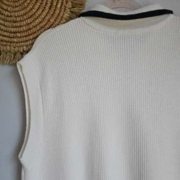 Mango MNG New White Stripe Preppy 1/2 Zip Collar Sweater Vest SZ XXL 90s Preppy - Picture 7 of 10